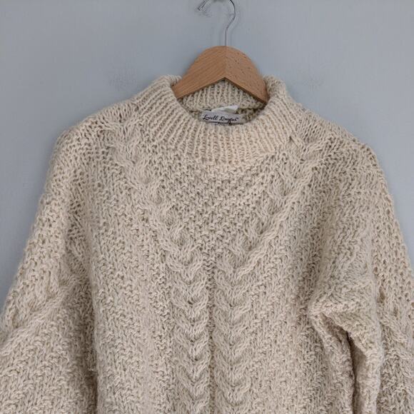 Cable Knit Wool Sweater Mens L Ivory Cream Fisherman Vintage Heavy Heritage - Picture 8 of 9